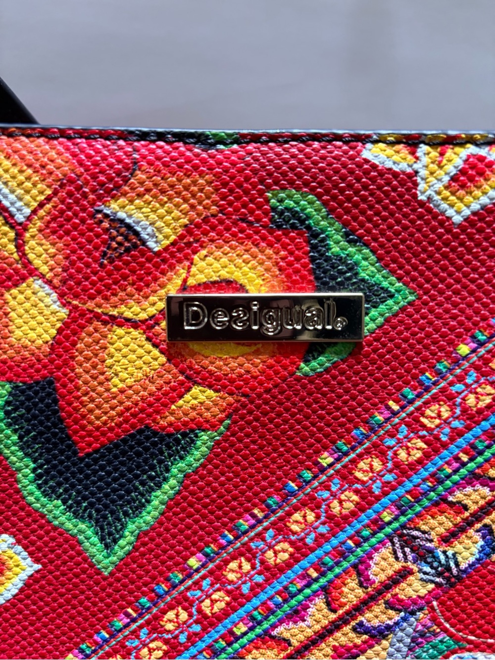 Desigual | Floral Shopper Large Tote Bag "Folklore Cards" - Red/Pink/Black - Picture 4 of 12